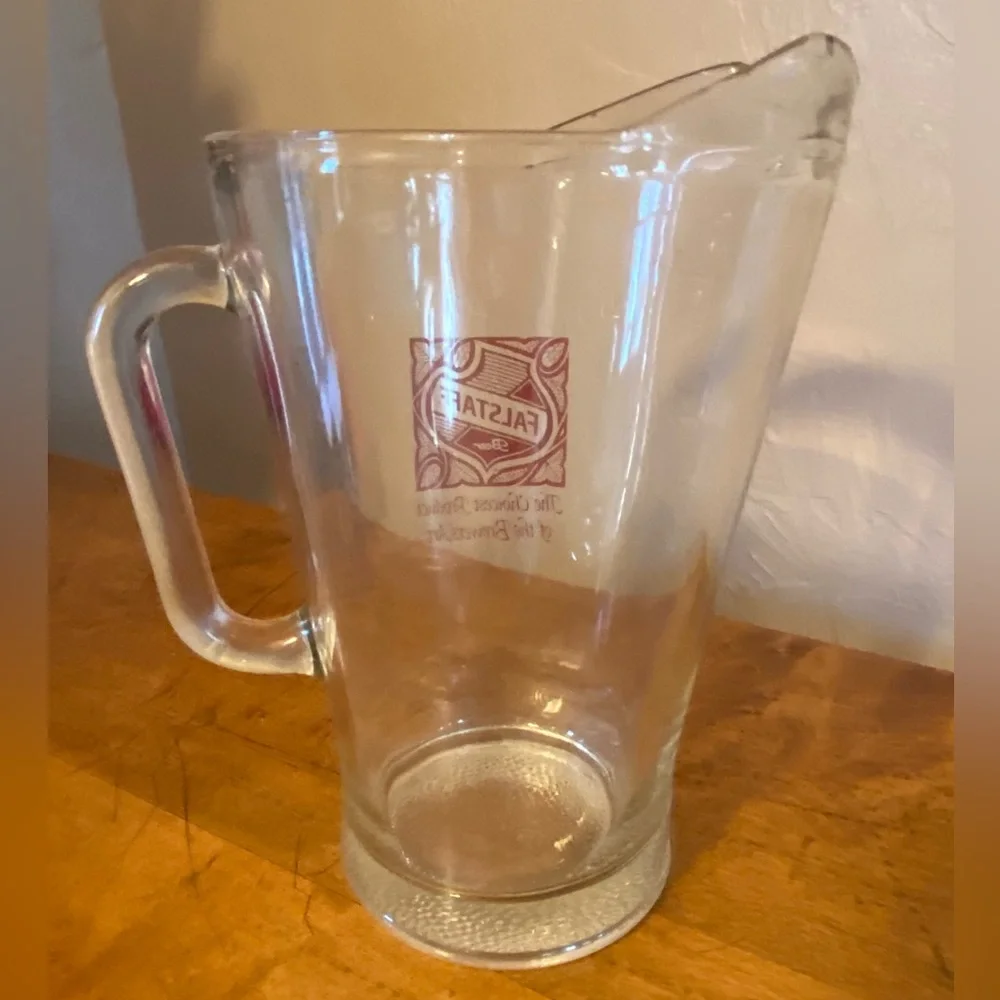 Vintage Heavy Glass Falstaff Beer Pitcher Broken Top